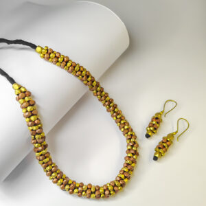 Unique, dokra choker necklace, with earrings, dual-colour, brass-copper beads