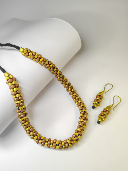 Unique, dokra choker necklace, with earrings, dual-colour, brass-copper beads