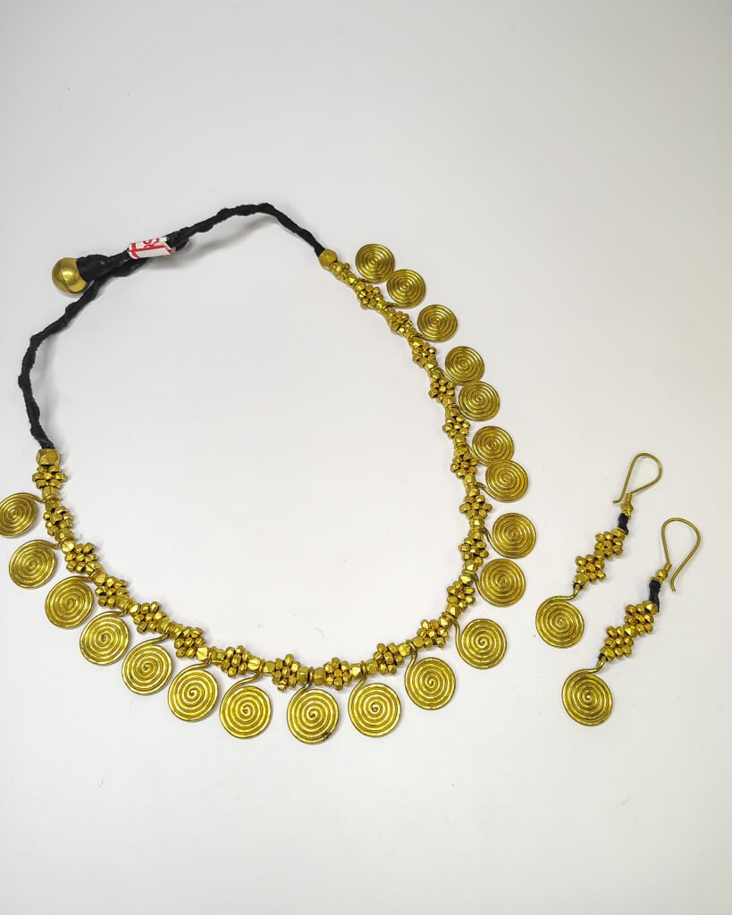 Authentic Traditional Dokra Beads and Spiral Necklace with Earrings