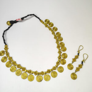 Authentic Traditional Dokra Beads and Spiral Necklace with Earrings