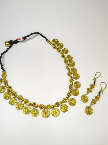 Authentic Traditional Dokra Beads and Spiral Necklace with Earrings