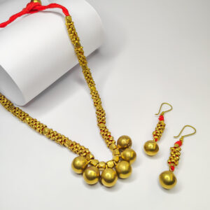 Authentic, dokra fusion, stringed beads necklace with earrings,  red colour, black colour