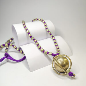 Vintage, Dokra necklace, silver coated beads with earth shaped pendant