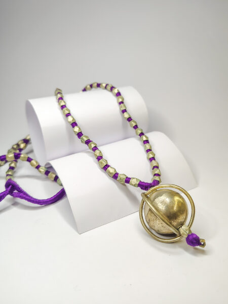 Vintage, Dokra necklace, silver coated beads with earth shaped pendant