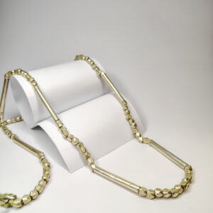 Vintage, Indo-western, dokra long necklace with silver coated beads and pipes