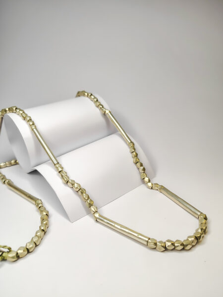 Vintage, Indo-western, dokra long necklace with silver coated beads and pipes