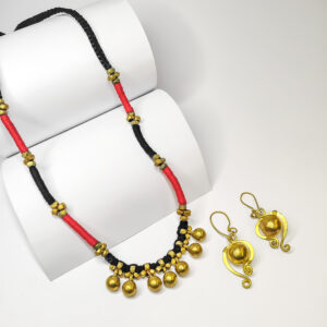 Authentic Dokra necklace  with earrings, brass beaded, red&black colour