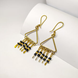 Unique , Hand-made, Dokra earrings with black beads