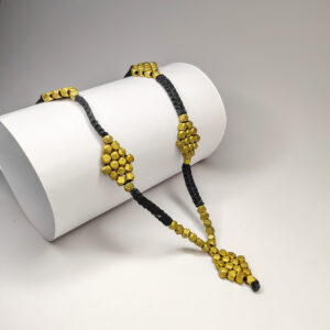 Single line burfi pendant with beads in black thread