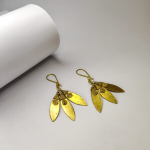 Authentic, Hand-made, Dokra Three Leaves Patri Earrings