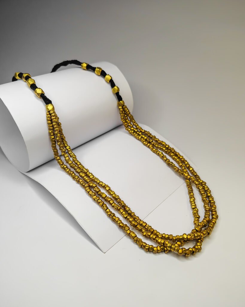 Nirmiti Premium: The Dokra three line Beads Necklace