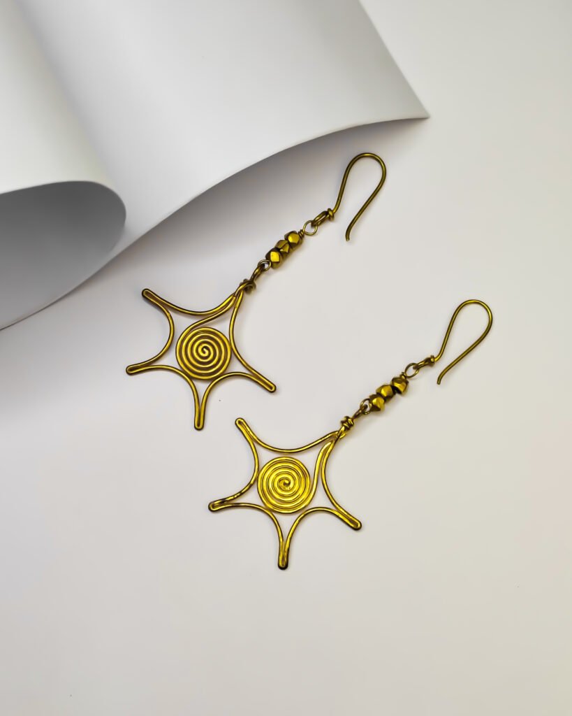 Exclusive, Hand-made, Dokra spiral web shape earrings