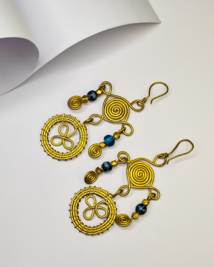Authentic, Hand-crafted, Blue beads, Dokra earrings