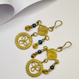 Authentic, Hand-crafted, Blue beads, Dokra earrings