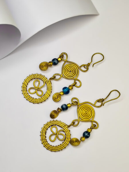Authentic, Hand-crafted, Blue beads, Dokra earrings