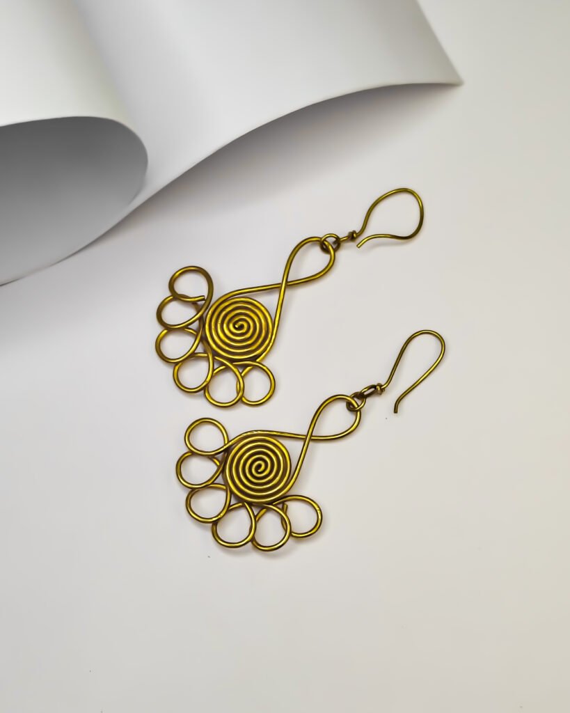 Dokra S-Shape Flower Earrings