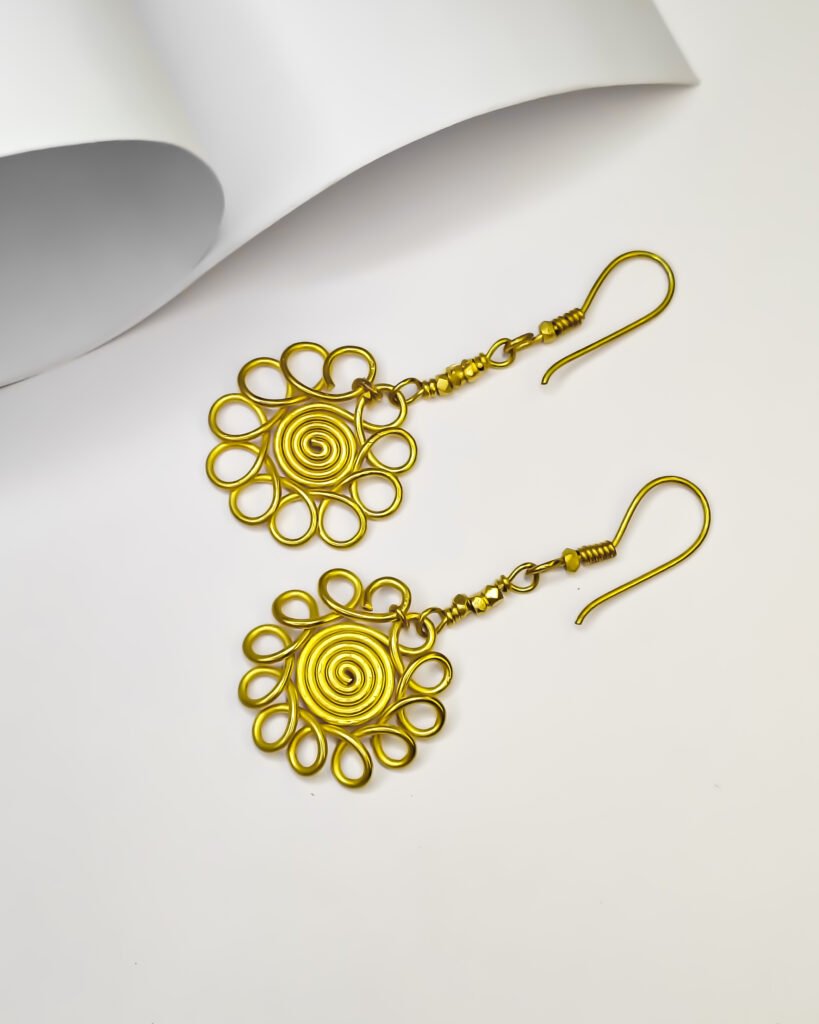 Dokra Round Spiral Flower Earrings