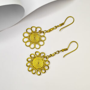Dokra Round Spiral Flower Earrings