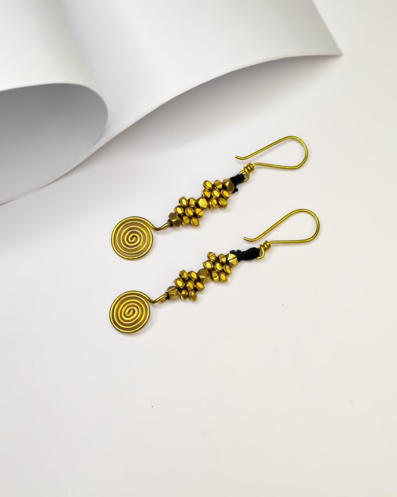 Authentic, Traditional, Dokra spiral beads, black thread earrings