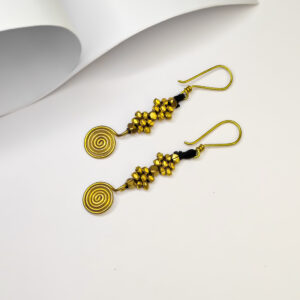 Authentic, Traditional, Dokra spiral beads, black thread earrings