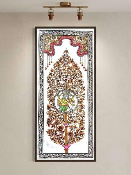Shree Ganesh pattachitra painting on silk,wall decor ,unframed 20inch*10inch