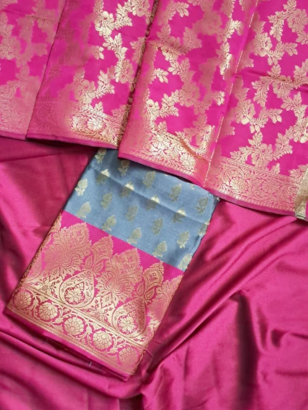 Banarasi Silk Zari Work Premium Suit Material with Heavy Dupatta
