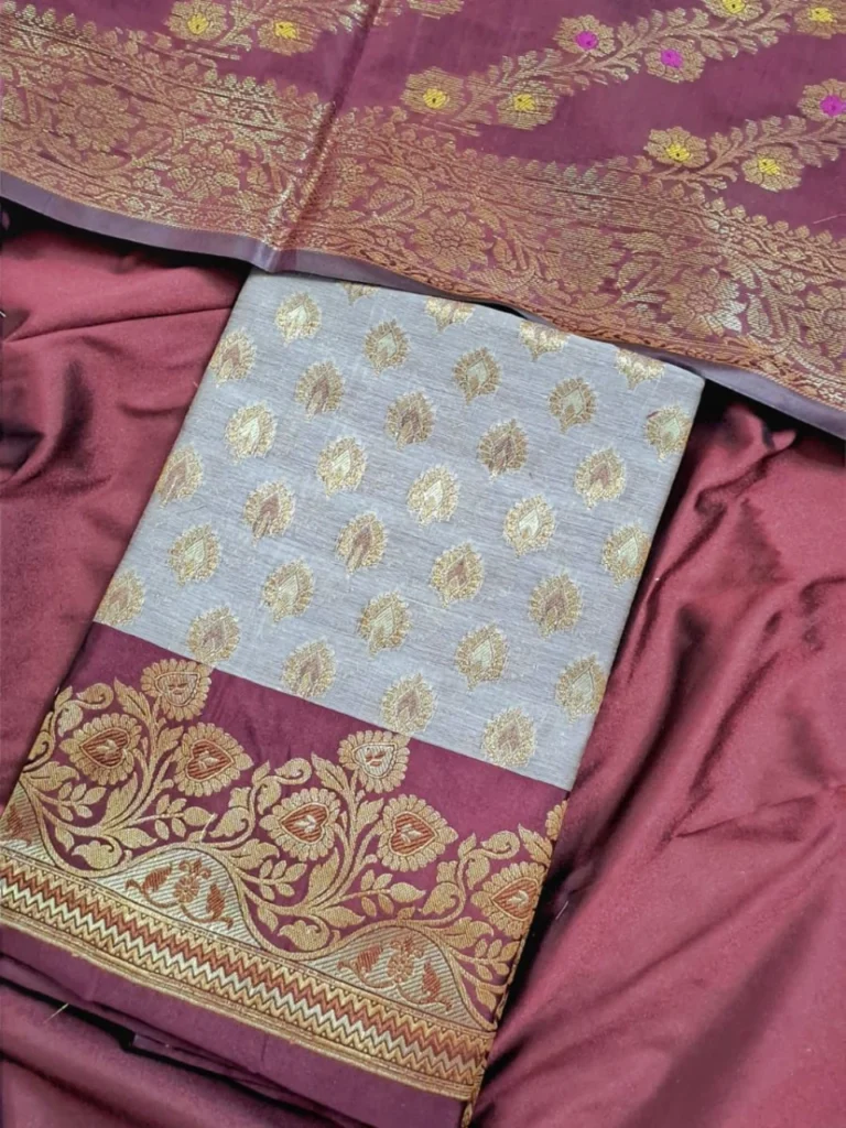 Banarasi Silk Zari Work Premium Suit Material with Heavy Dupatta