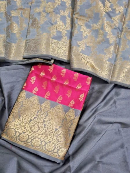 Banarasi Silk Zari Work Premium Suit Material with Heavy Dupatta