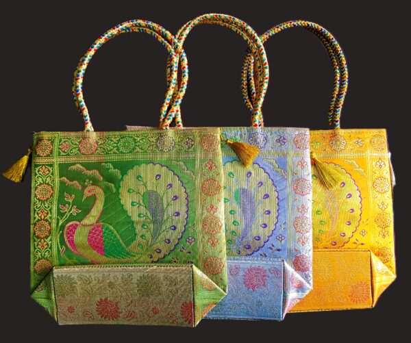 (Pack of 3) Traditional Banarasi Handbags10/10" | Banarasi Silk Bags