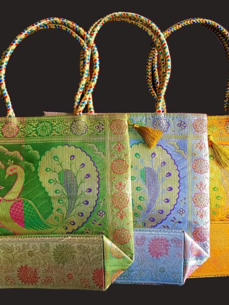 (Pack of 3) Traditional Banarasi Handbags10/10" | Banarasi Silk Bags
