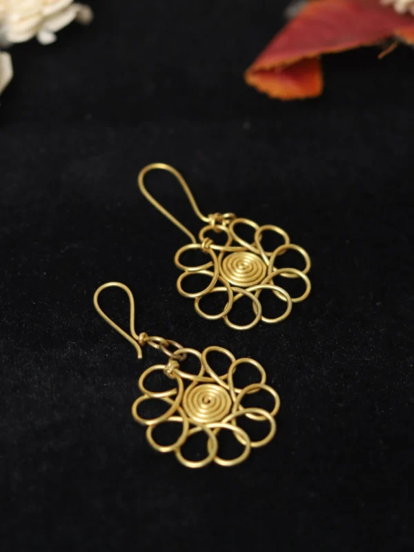 Dokra Round Spiral Flower Earrings - Image 2