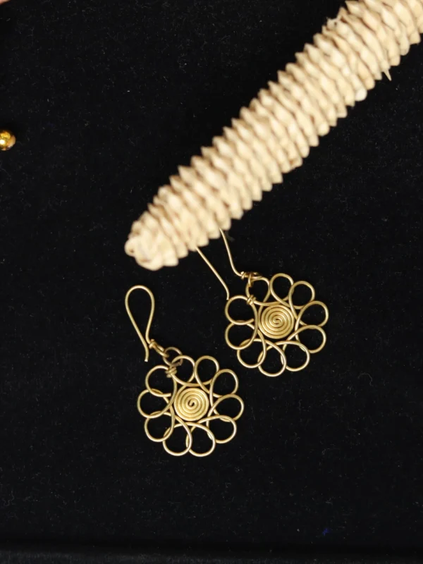 Dokra Round Spiral Flower Earrings
