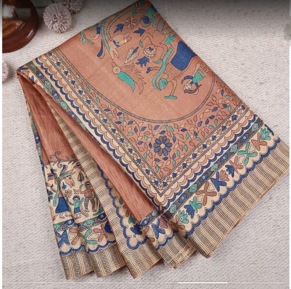 Madhubani saree,organic silk,rose brown