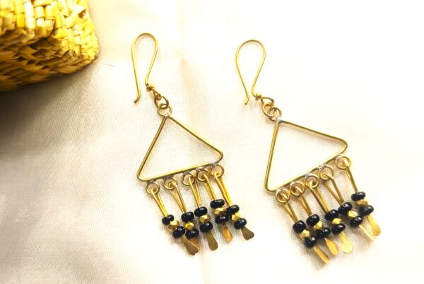 Unique , Hand-made, Dokra earrings with black beads