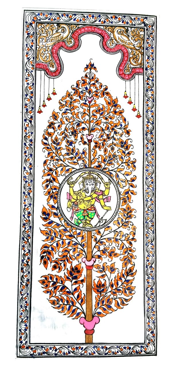 Shree Ganesh pattachitra painting on silk,wall decor ,unframed 20inch*10inch