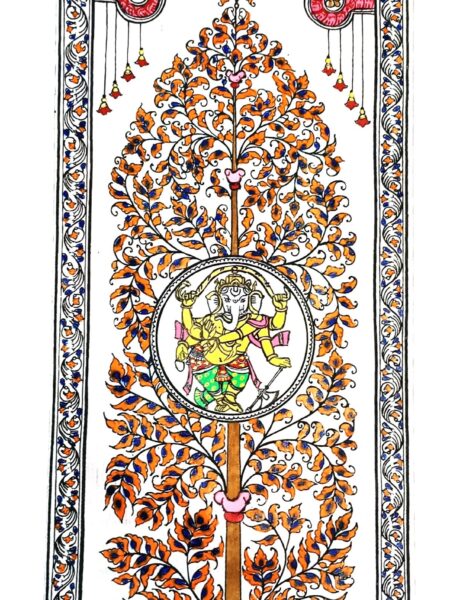 Shree Ganesh pattachitra painting on silk,wall decor ,unframed 20inch*10inch