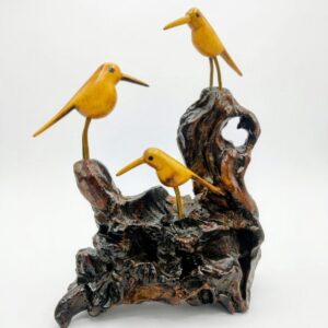 Aesthetic,  hand carved, wooden bird with peculiar perch, height-9inch, width-8inch