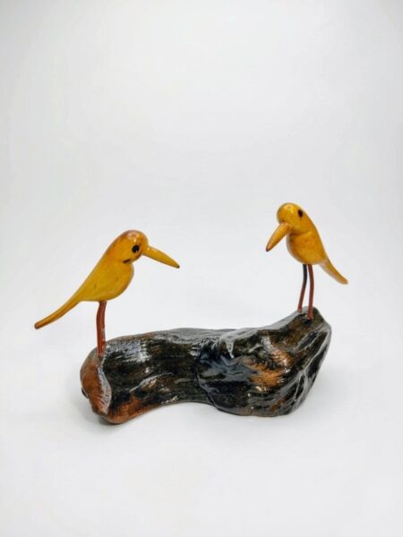Aesthetic, hand carved, wooden bird with peculiar perch, height-5inch,width-7inch