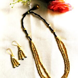 Stunning,Dokra beads, threeline choker, necklace with earrings