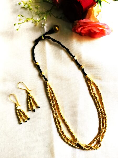 Stunning,Dokra beads, threeline choker, necklace with earrings