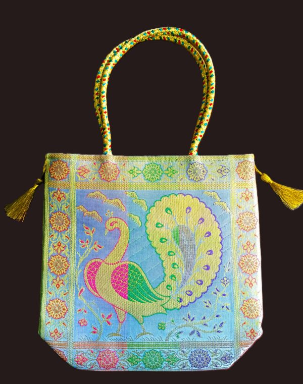 (Pack of 3) Traditional Banarasi Handbags10/10" | Banarasi Silk Bags - Image 2