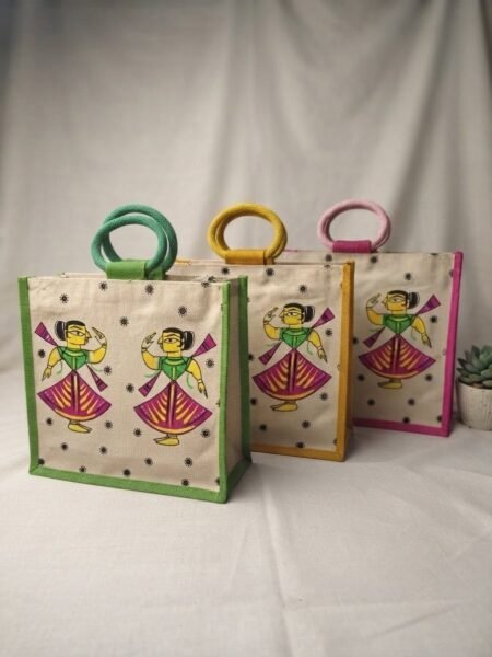 ( Pack of 3) Trendy, Stylish, Dancing Lady motif, jute bags, 16x14 inch