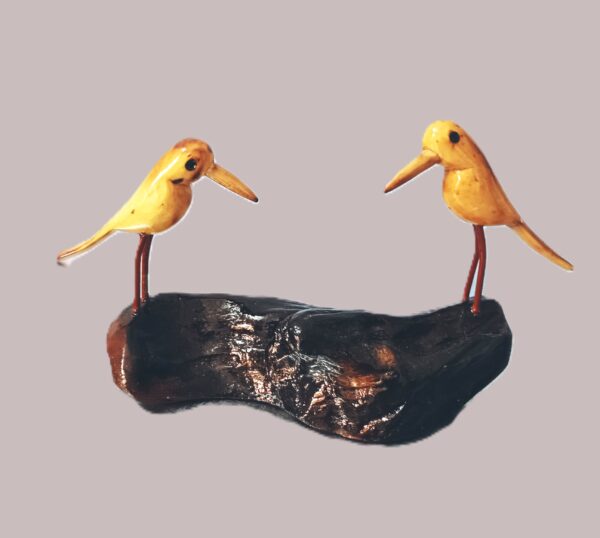 Aesthetic, hand carved, wooden bird with peculiar perch, height-5inch,width-7inch