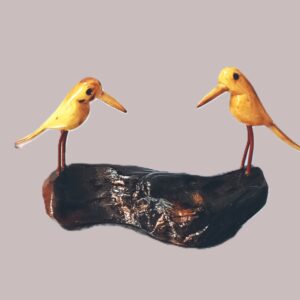 Aesthetic, hand carved, wooden bird with peculiar perch, height-5inch,width-7inch