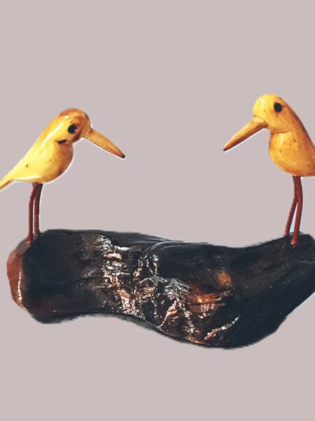 Aesthetic, hand carved, wooden bird with peculiar perch, height-5inch,width-7inch