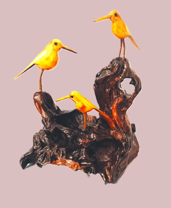 Aesthetic,  hand carved, wooden bird with peculiar perch, height-9inch, width-8inch