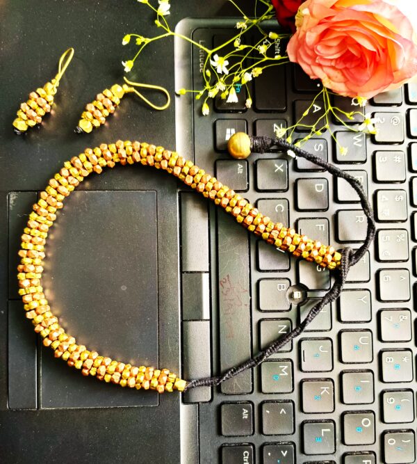 Unique, dokra choker necklace, with earrings, dual-colour, brass-copper beads