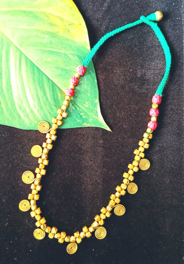 Authentic, dokra spiral necklace with multi colour thread