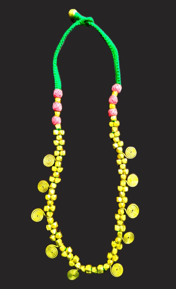 Authentic, dokra spiral necklace with multi colour thread - Image 3