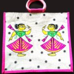 Trendy, Stylish, Dancing Lady motif, jute bags, 16x14 inch, magenta-colour Image